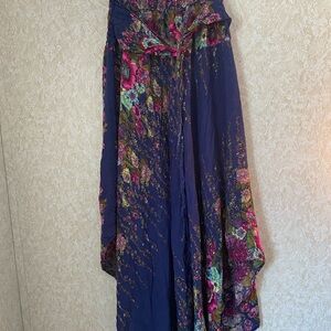 Floral Navy Maxi Skirt with Pink & Green Accents